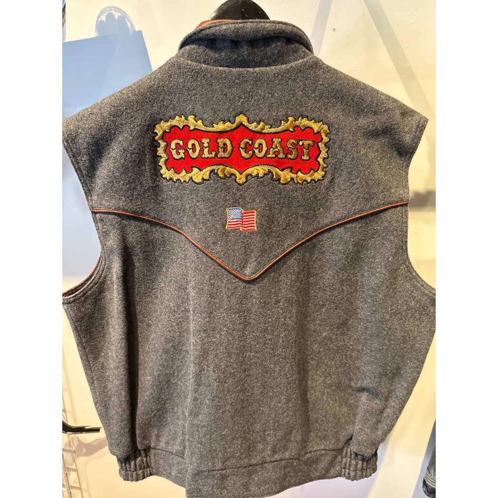 Gold Coast Mens 2005 Wrangler National Finals Rodeo Wool Leather Vest Grey XL - Picture 4 of 5